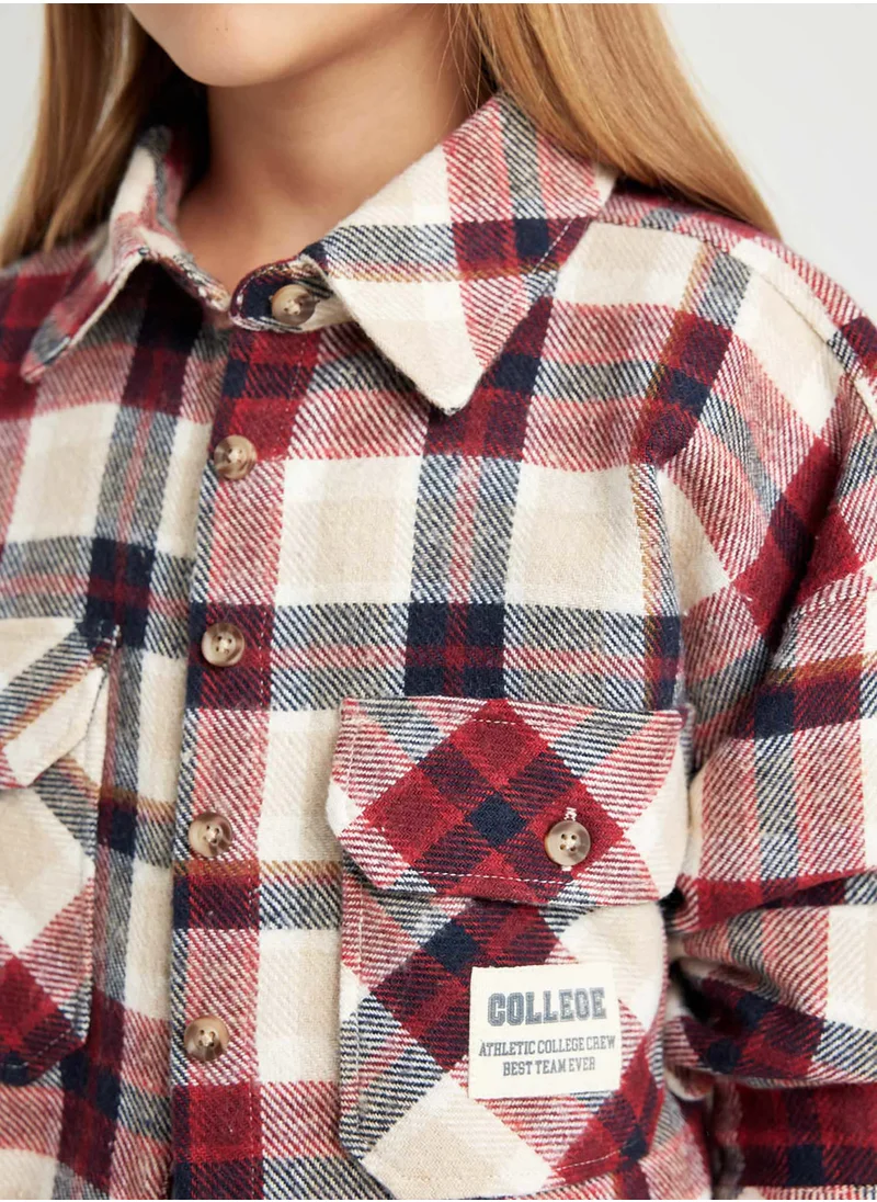DeFacto Relax Fit Plaid Long Sleeve Cropped Shirt