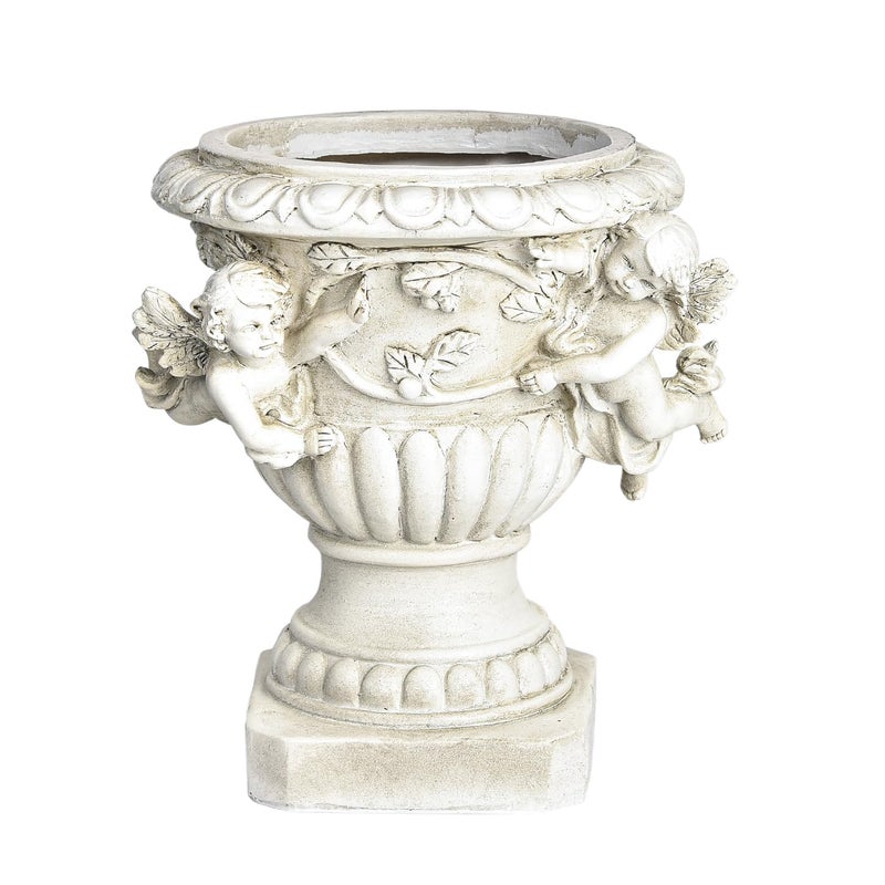 Sungmor Garden Cherub Urn Planter, Lovely Resin Angel Statue Flower Pots, Vintage European Style Planter, Rustic White Whimsy Fairy Decorative Plant Pot, Beautiful Pot for Indoor Outdoor Flowers - Image 1