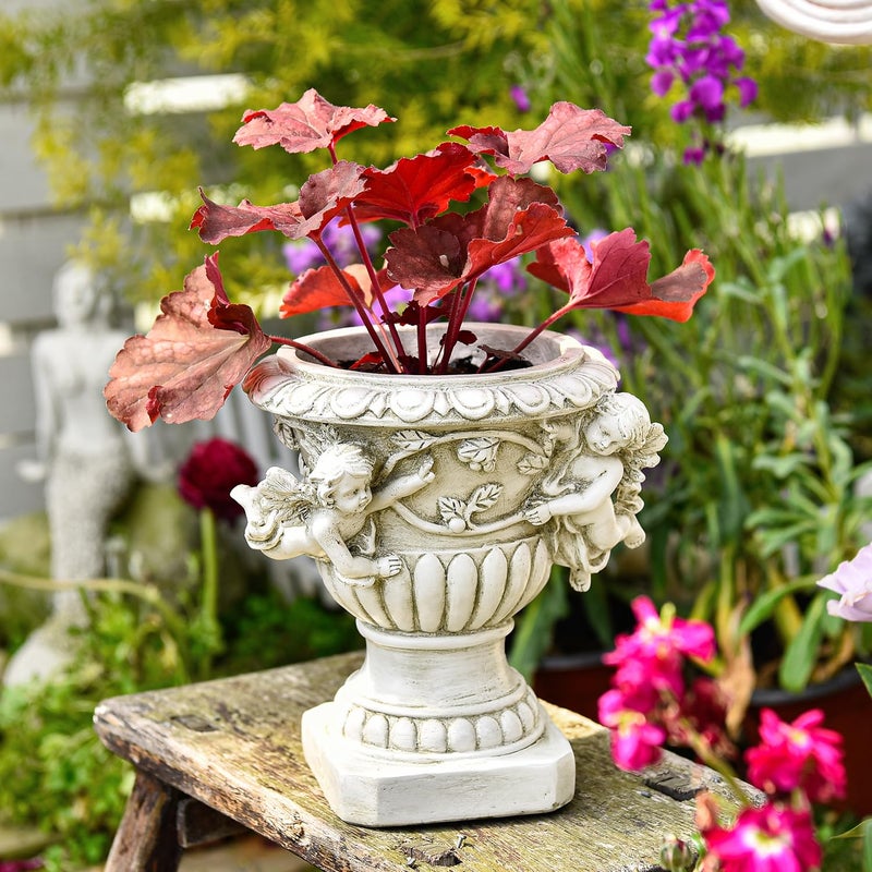 Sungmor Garden Cherub Urn Planter, Lovely Resin Angel Statue Flower Pots, Vintage European Style Planter, Rustic White Whimsy Fairy Decorative Plant Pot, Beautiful Pot for Indoor Outdoor Flowers - Image 3