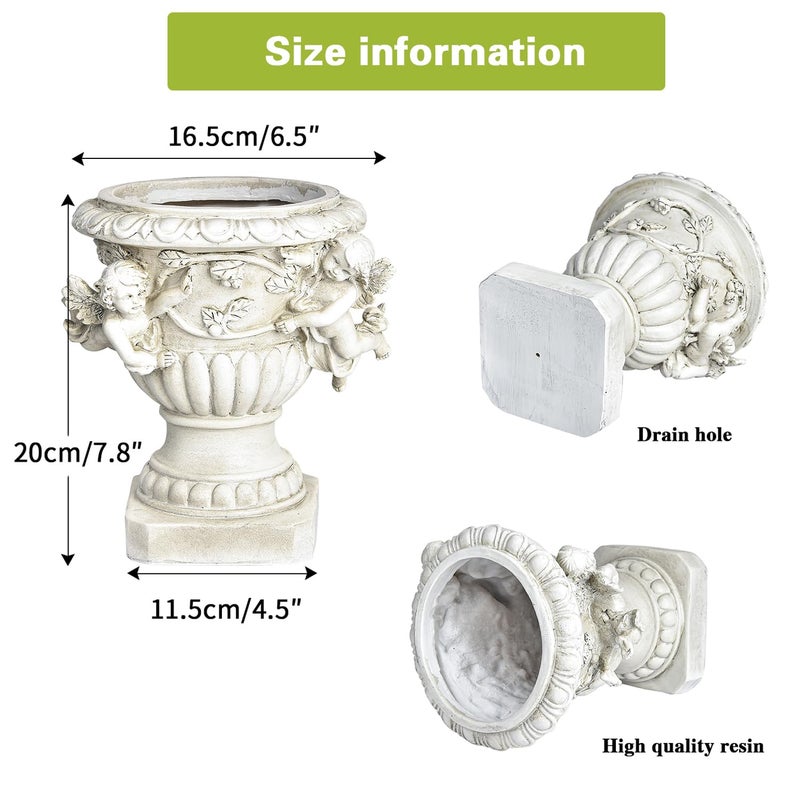 Sungmor Garden Cherub Urn Planter, Lovely Resin Angel Statue Flower Pots, Vintage European Style Planter, Rustic White Whimsy Fairy Decorative Plant Pot, Beautiful Pot for Indoor Outdoor Flowers - Image 5