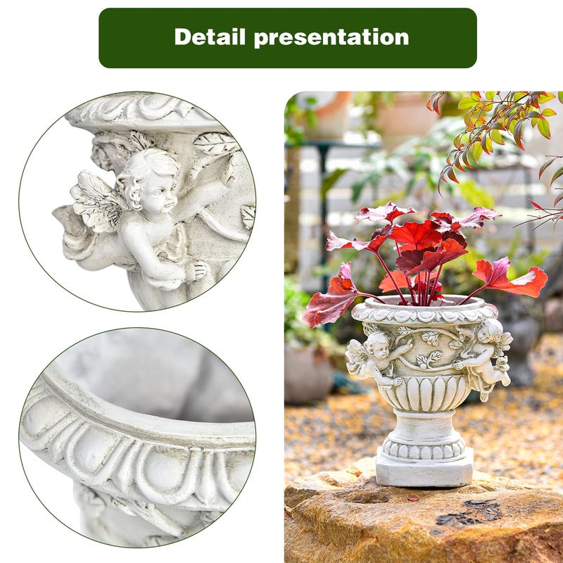 Sungmor Garden Cherub Urn Planter, Lovely Resin Angel Statue Flower Pots, Vintage European Style Planter, Rustic White Whimsy Fairy Decorative Plant Pot, Beautiful Pot for Indoor Outdoor Flowers - Image 4