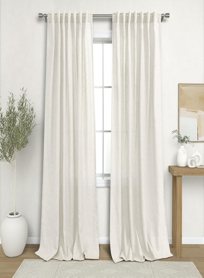 KOUFALL Linen Curtains 84 Inch Length 2 Panels Set Cream Neutral Farmhouse Curtain for Living Room,Beige Ivory Off White Modern Cottage Core Curtain Drapes for Bedroom Light Filtering Semi Sheer 84 In Long - Image 1