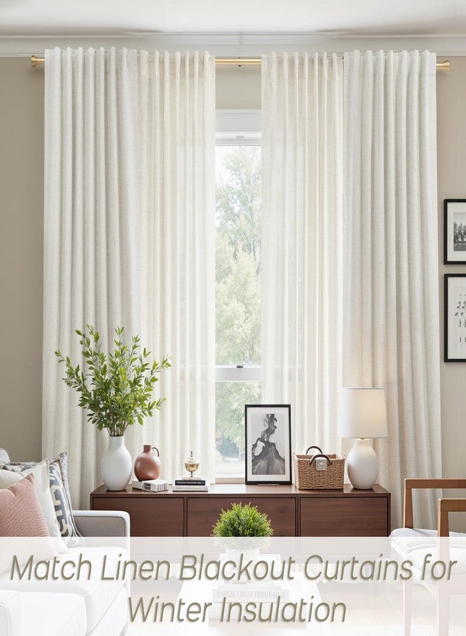 KOUFALL Linen Curtains 84 Inch Length 2 Panels Set Cream Neutral Farmhouse Curtain for Living Room,Beige Ivory Off White Modern Cottage Core Curtain Drapes for Bedroom Light Filtering Semi Sheer 84 In Long - Image 2