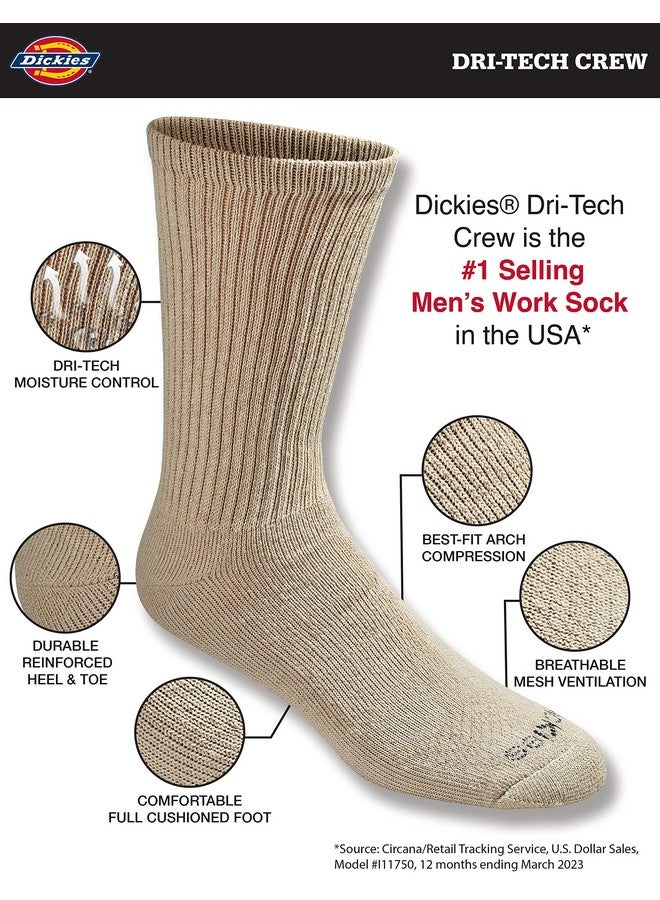 Dickies Men's Dri-Tech Essential Moisture Control Crew Socks, Available in M-XXL (6, 12, Solid Khaki (6 Pairs), Large - Image 1