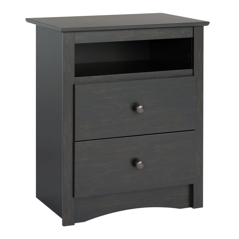 Prepac Sonoma Traditional Tall Nightstand Side Table with 2 Drawers and Open Shelf Functional Bedside Table 16 D x 2325 W x 28 H Washed Black HDC2428V