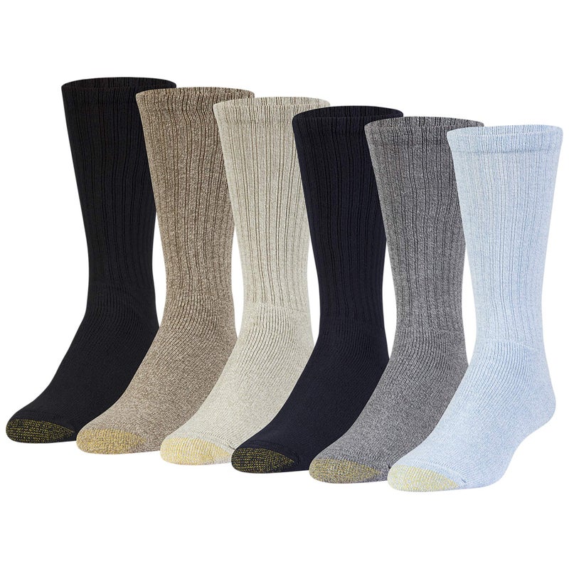 GOLDTOE Men's Harrington Crew Socks, Multipairs, Washed Blue/Light (6-Pairs), Large