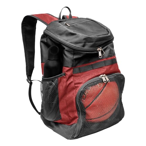 Xelfly Basketball Backpack with Ball Compartment – Sports Equipment Bag for Soccer Ball, Volleyball, Gym, Outdoor, Travel, Team – 2 Bottle Pockets, Includes Laundry or Shoe Bag – 25L (Red) - Image 1