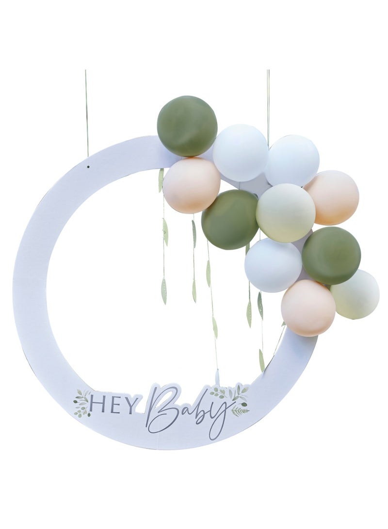 Ginger Ray Ginger Ray Photobooth Frame Hey Baby with White, Green, and Nude Balloons for Baby Showers  - Image 1