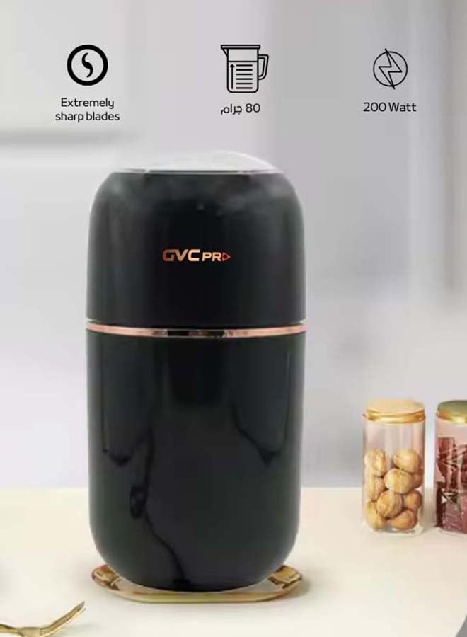 gvc pro Electric Mixer Grinder 200W, 80g Capacity, Ultra-Sharp Blades, Home Electric Mini Coffee & Spice Grinding Machine, Fully Grinds Spices in Just 20 Seconds, Small Coffee Bean Mill Grinder 200 W GVCG-129 Black - Image 5