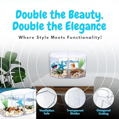 KSH STORE ®Double Compartment Betta Fish Tank with Divider, 2 INCH Plant- 2,Acrylic Breeding Box for Fish, Shrimp and Jellyfish Colour May Vary - Image 3
