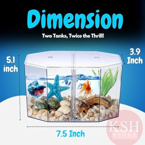KSH STORE ®Double Compartment Betta Fish Tank with Divider, 2 INCH Plant- 2,Acrylic Breeding Box for Fish, Shrimp and Jellyfish Colour May Vary - Image 4