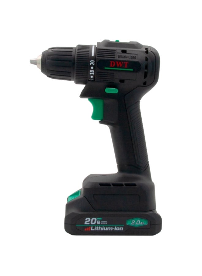 DWT 20V Rechargeable Brushless Cordless Drill Driver Black and Green 26 x 10 x 31.5 cm ABSP-20 DN-2 BMC - Image 1