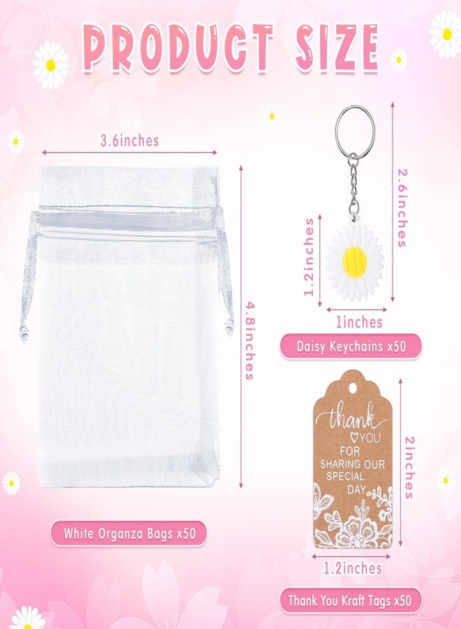 Ecation 50 Sets Daisy Party Favors Including Daisy Keychains Organza Bag Thank You Kraft Tags for Daisy Groovy Birthday Baby Shower Summer Party Bridal Wedding Guests Return Gifts - Image 3