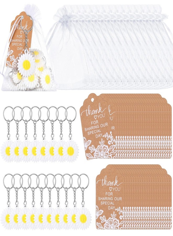 Ecation 50 Sets Daisy Party Favors Including Daisy Keychains Organza Bag Thank You Kraft Tags for Daisy Groovy Birthday Baby Shower Summer Party Bridal Wedding Guests Return Gifts - Image 1