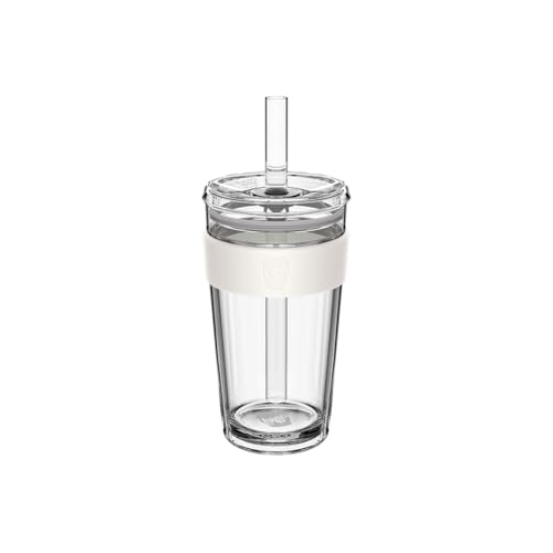 KeepCup Cold Cup - Longplay Double wall Glass Ice Coffee Tumbler with Lid and Straw - 16oz (454ml) - Chalk - Image 1