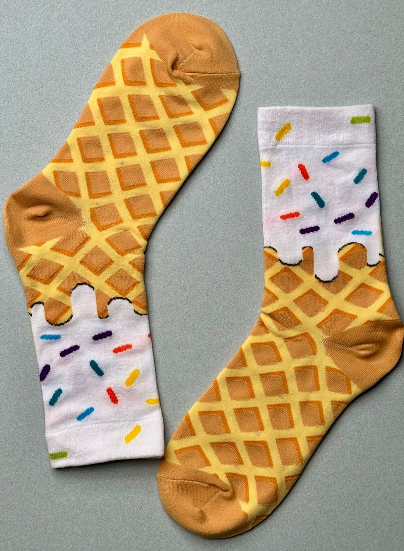 The Socks Hype 2 Pair Ice Cream Cone Socks - Cotton Blend Novelty Crew Socks | Crazy Colorful Patterned Cartoon Socks | Casual and Comfortable for Sizes 35-42 - Image 1
