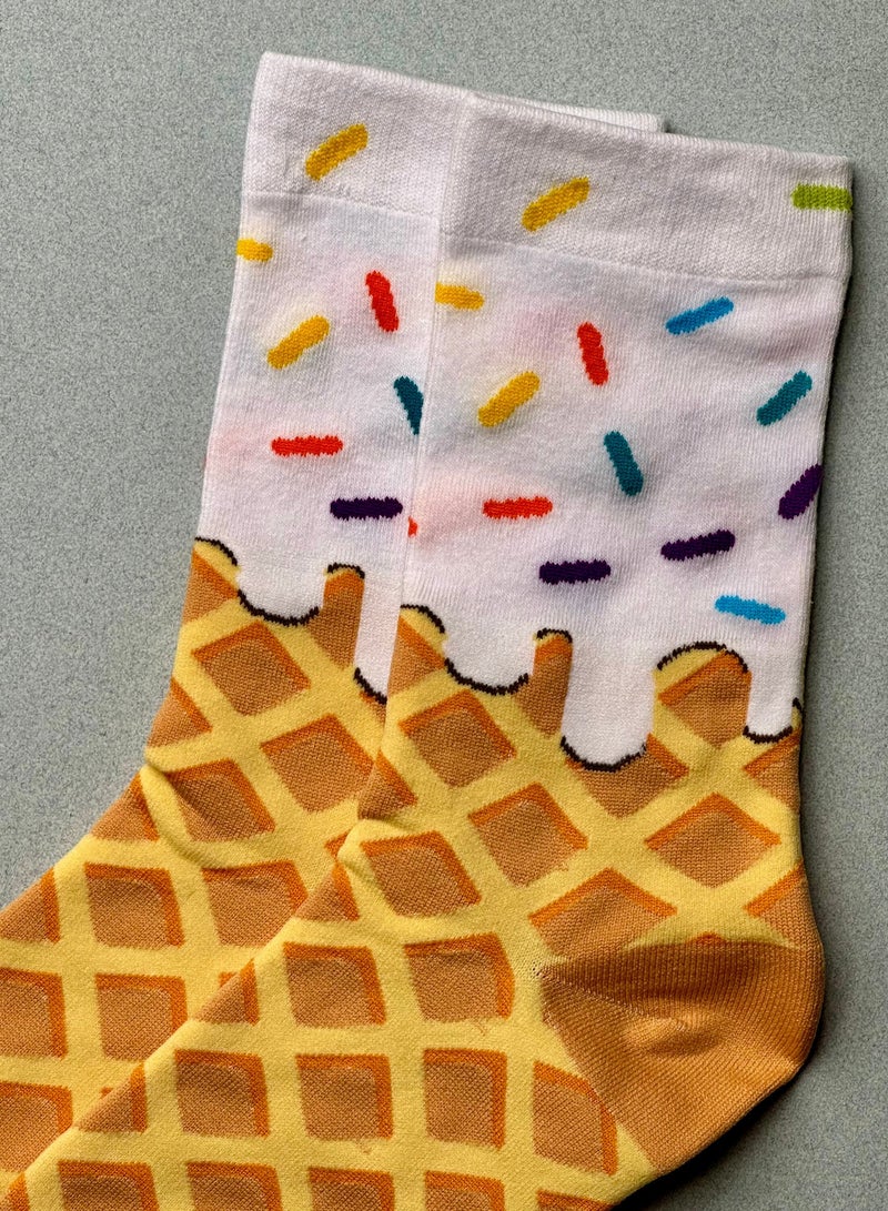The Socks Hype 2 Pair Ice Cream Cone Socks - Cotton Blend Novelty Crew Socks | Crazy Colorful Patterned Cartoon Socks | Casual and Comfortable for Sizes 35-42 - Image 4