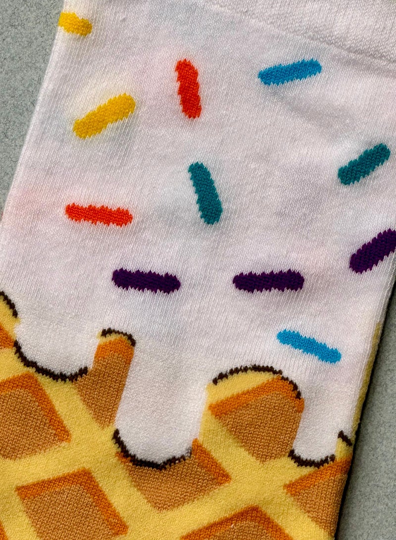 The Socks Hype 2 Pair Ice Cream Cone Socks - Cotton Blend Novelty Crew Socks | Crazy Colorful Patterned Cartoon Socks | Casual and Comfortable for Sizes 35-42 - Image 2
