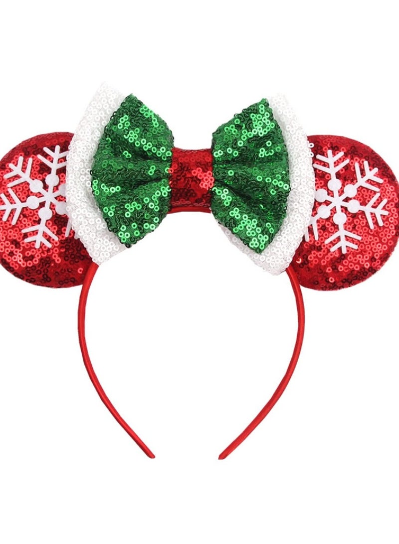 LSHDXD Mouse Ears Bow Headband Hair Hoop, Glitter Snowflake Hair Bands For Christmas Party Supplies Hot Pink Princess Dress Up - Image 1