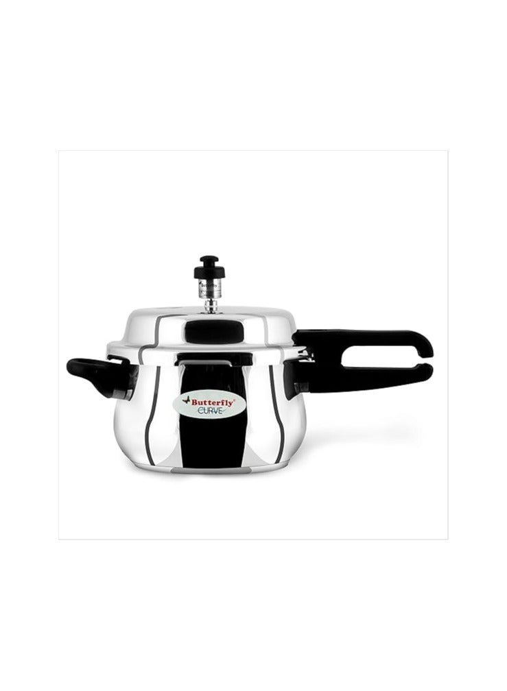 BUTTERFLY Butterfly Curve 3 Litres Pressure Cooker | Outer Lid Quality Stainless Steel | Induction and Gas Stove Compatible | ISI Certified | 5 Years Manufacturer's Warranty | Silver - Image 1