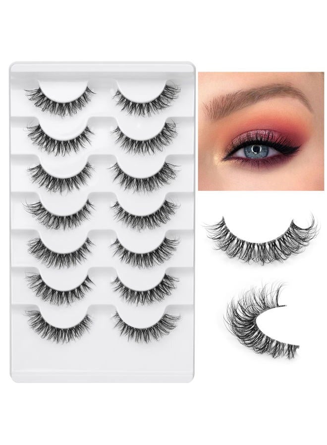 JIMIRE Demi-wispies Faux Mink Eyelashes with Clear Band Russian Strip Lashes Fluffy Natural Look Wispy Light 13MM Short False Eyelashes Invisible Small 3D Fake Lashs Pack 7 Pairs - Image 2