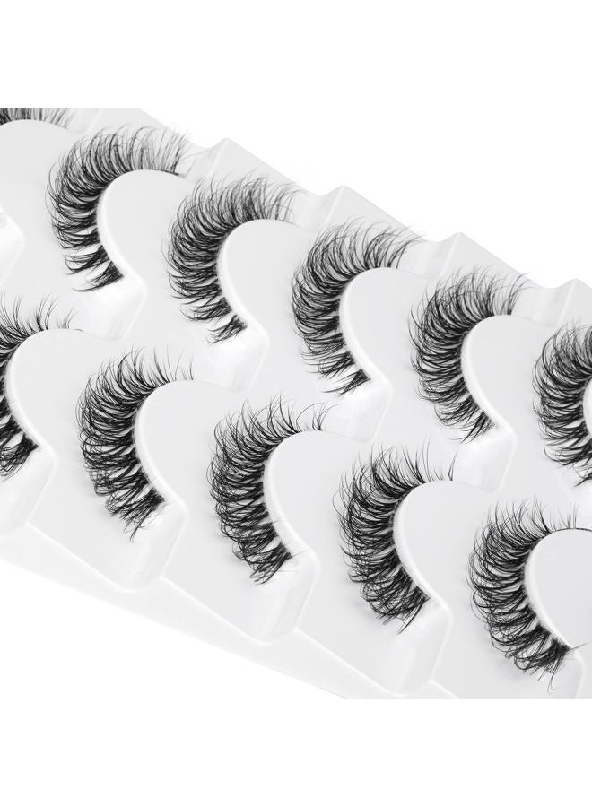 JIMIRE Demi-wispies Faux Mink Eyelashes with Clear Band Russian Strip Lashes Fluffy Natural Look Wispy Light 13MM Short False Eyelashes Invisible Small 3D Fake Lashs Pack 7 Pairs - Image 5