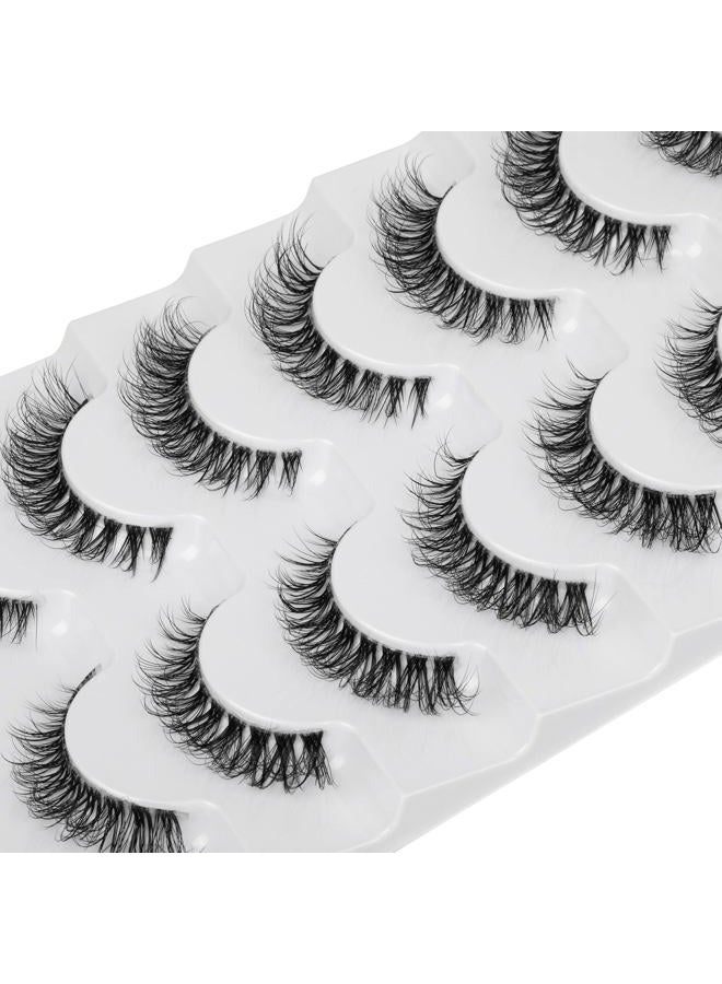 JIMIRE Demi-wispies Faux Mink Eyelashes with Clear Band Russian Strip Lashes Fluffy Natural Look Wispy Light 13MM Short False Eyelashes Invisible Small 3D Fake Lashs Pack 7 Pairs - Image 1