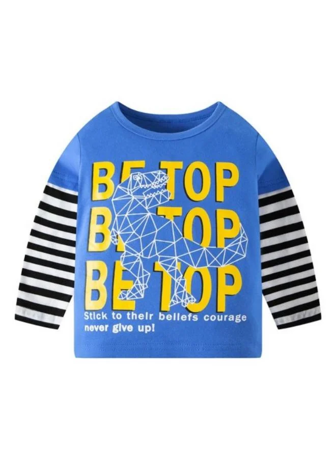 YUNIQEE Blue Printed Long Sleeve Crew Neck T-Shirt