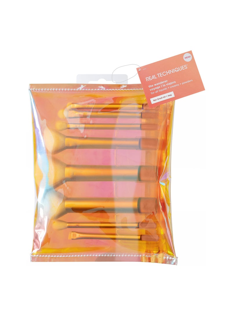 Premium 8-Piece Makeup Brush Set with Soft Bristles and Bag, Ideal for Foundations, Powders, and Concealers, Professional Quality for Flawless Application in Gold - Image 2