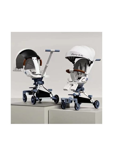 Sturdy and Protective Stroller, Lightweight Frame, Comfortable, Easy to Maneuver, Reclining Position, One-Handed Fold, for Toddlers from Birth, with Music and Light (White)