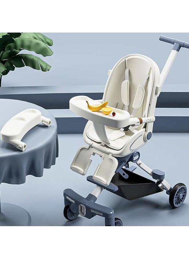 Generic - Sturdy and Protective Stroller, Lightweight Frame, Comfortable, Easy to Maneuver, Reclining Position, One-Handed Fold, for Toddlers from Birth, with Music and Light (White) - Image 1
