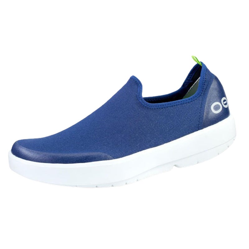 OOFOS OOmg eeZee Low Shoe, White & Navy - Womenâ€™s Size 5 - Lightweight Recovery Footwear - Reduces Stress on Feet, Joints & Back - Machine Washable - Image 1