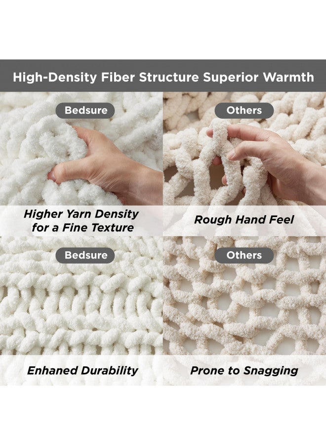 Bedsure Bedsure Chunky Knit Blanket Throw - 100% Hand Knit Chenille Chunky Throw Blanket for Couch, Thick and Warm Blanket for Winter, Cream White, 50x60 Inches  - Image 3