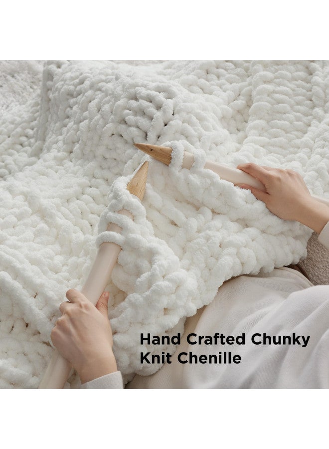 Bedsure Bedsure Chunky Knit Blanket Throw - 100% Hand Knit Chenille Chunky Throw Blanket for Couch, Thick and Warm Blanket for Winter, Cream White, 50x60 Inches  - Image 2