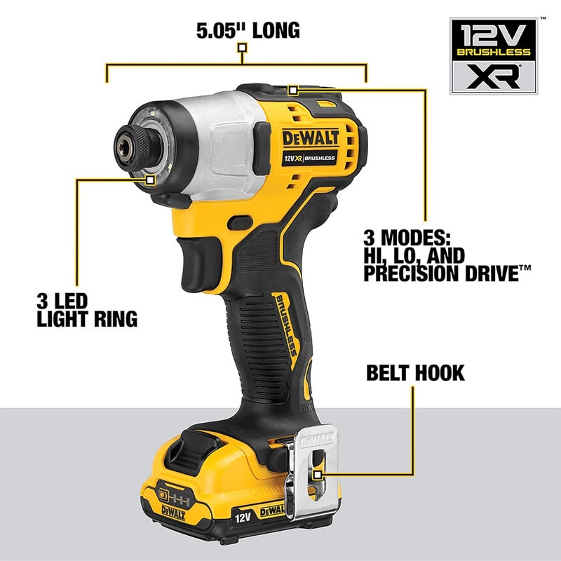 DEWALT DEWALT DCF801D2QW XTREME 12V Liion SubCompact Series Cordless 14 Impact Driver with Brushless Motor2x 2Ah Batteries Included  - Image 3