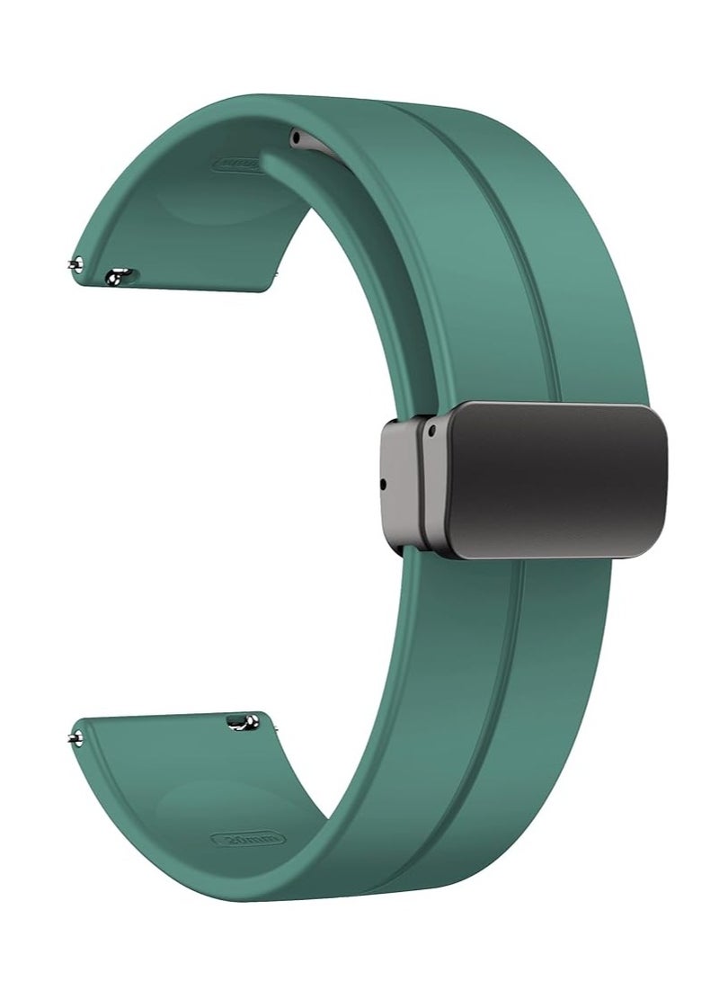 ELTRAZONE Magnetic Silicone Watch Band Strap – Quick Release Soft Sport Strap for Men & Women – Skin-Friendly, Sweat-Resistant Band with Magnetic Folding Clasp – Compatible with 16mm, 18mm, 19mm, 20mm, 22mm Watches – Ideal for Daily & Sports Wear Pine Needles Green - Image 1