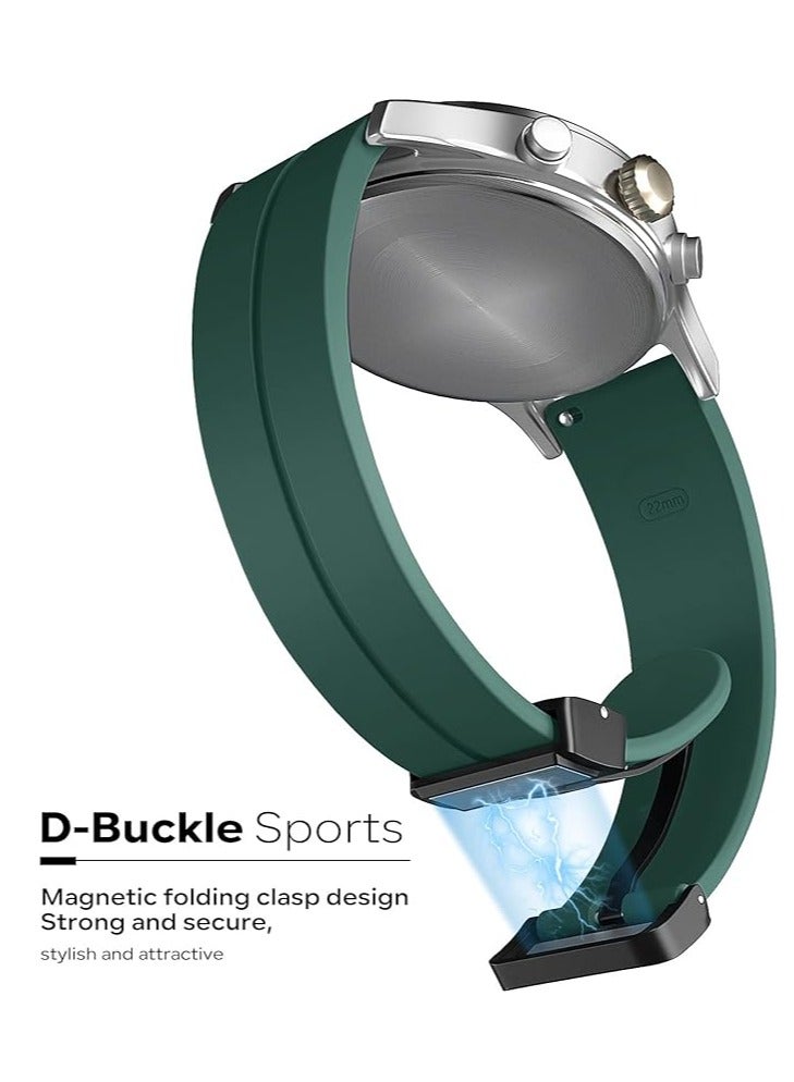 ELTRAZONE Magnetic Silicone Watch Band Strap – Quick Release Soft Sport Strap for Men & Women – Skin-Friendly, Sweat-Resistant Band with Magnetic Folding Clasp – Compatible with 16mm, 18mm, 19mm, 20mm, 22mm Watches – Ideal for Daily & Sports Wear Pine Needles Green - Image 2