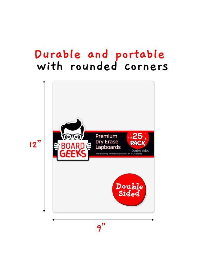 Board Geeks 25 Pack Dry Erase Lapboards 9 inch by 12 inch Large Whiteboard White Board Set Great for Teachers, Students, Children, Classroom Reusable, Durable, Portable, Single Sided Whiteboard - Image 3