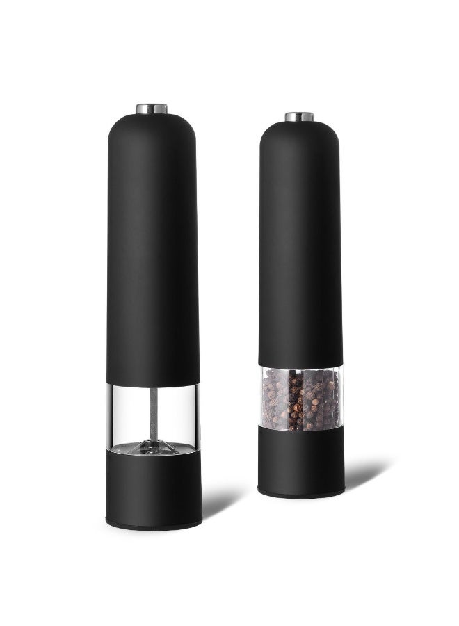 مطحنة فلفل وملح كهربائية أتوماتيكية - تشغيل بيد واحدة، خشونة قابلة للتعديل، تعمل بالبطاريات - أداة مطبخ سهلة (أسود) - Image 1