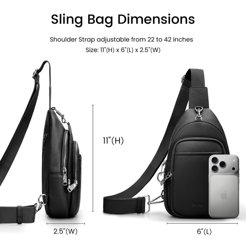 befen Black Genuine Leather Small Sling Bag for Women Anti-Theft Crossbody Chest Bags Multi-Pockets Fanny Pack with RFID Card Slots for Travel - Image 5