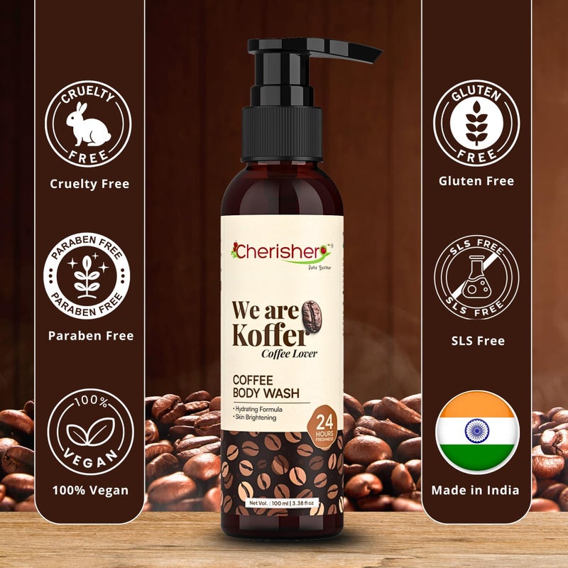 Cherisher Koffer Coffee Body Wash for Men & Women | 100ml Tan Removal & Natural Exfoliating Shower Gel | 24-Hour Freshness & Hydration | Gentle Formula for All Skin Types | Body Wash Under 100 - Image 5