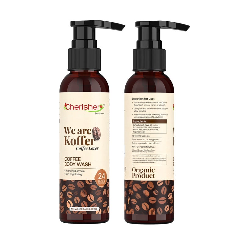 Cherisher Koffer Coffee Body Wash for Men & Women | 100ml Tan Removal & Natural Exfoliating Shower Gel | 24-Hour Freshness & Hydration | Gentle Formula for All Skin Types | Body Wash Under 100 - Image 1