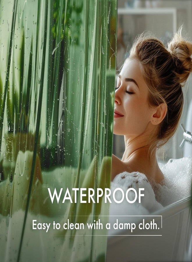 AmazerBath No Hook Shower Curtain Liner, 100% EVA Heavy Duty Hookless Shower Curtain and Liner 3-in-1, 72x75 Luxury Soft Shower Liner with 3 Heavyweight Stones, Clear Green - Image 4