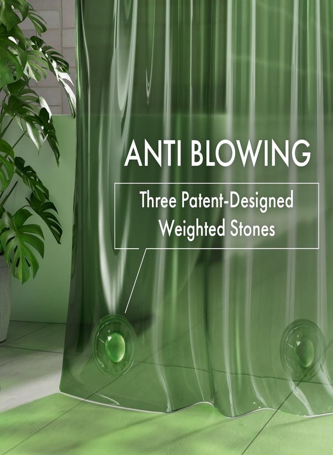 AmazerBath No Hook Shower Curtain Liner, 100% EVA Heavy Duty Hookless Shower Curtain and Liner 3-in-1, 72x75 Luxury Soft Shower Liner with 3 Heavyweight Stones, Clear Green - Image 5