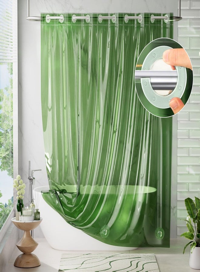 AmazerBath No Hook Shower Curtain Liner, 100% EVA Heavy Duty Hookless Shower Curtain and Liner 3-in-1, 72x75 Luxury Soft Shower Liner with 3 Heavyweight Stones, Clear Green - Image 1