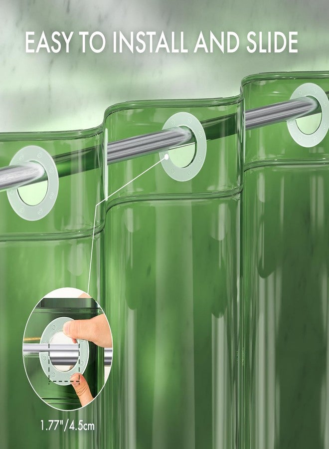 AmazerBath No Hook Shower Curtain Liner, 100% EVA Heavy Duty Hookless Shower Curtain and Liner 3-in-1, 72x75 Luxury Soft Shower Liner with 3 Heavyweight Stones, Clear Green - Image 2