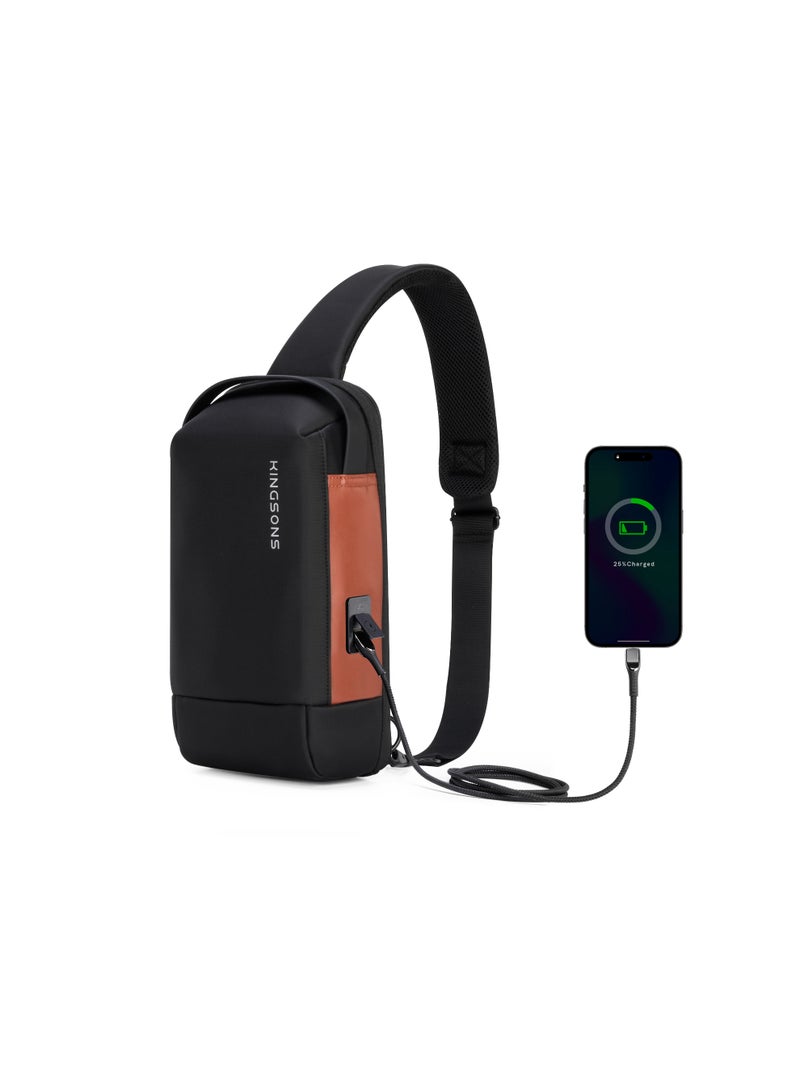 كينغسونز حقيبة كتف Kingsons Sling Bag سوداء 🎒 مقاومة للماء 💧، مصنوعة من بوليستر متين، تحتوي على حجرة رئيسية واسعة 🧩 وجيب مخصص لجهاز iPad مقاس 10 بوصة 📱، مزودة بمنفذ شحن USB 2.0 ⚡ وقفل TSA جانبي للحماية 🔒 – مثالية للسفر والعمل اليومي 🧳 - Image 2