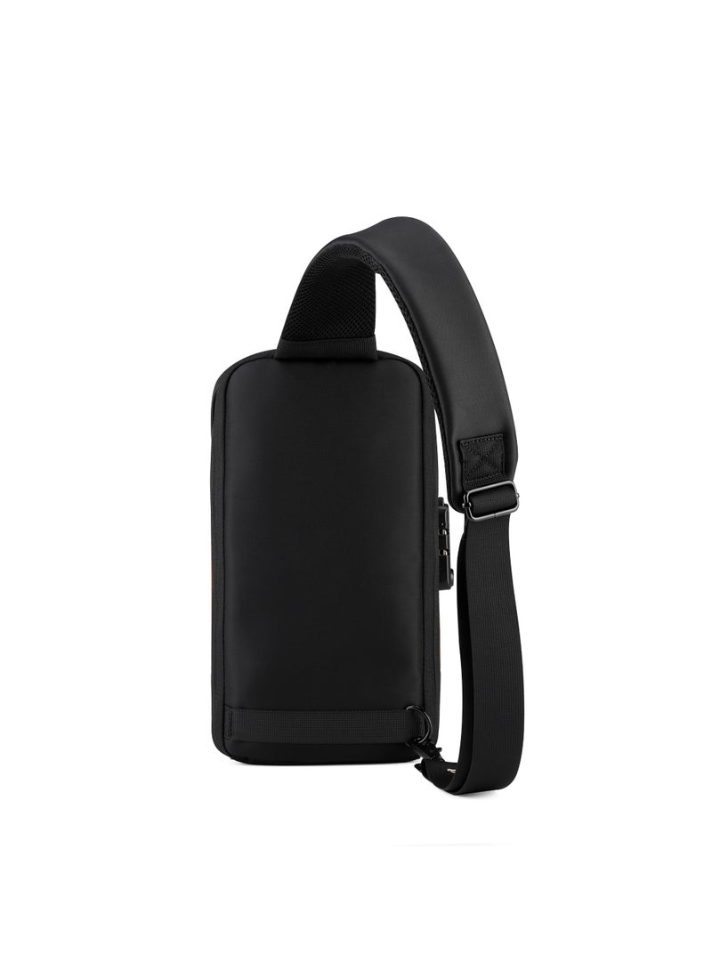 كينغسونز حقيبة كتف Kingsons Sling Bag سوداء 🎒 مقاومة للماء 💧، مصنوعة من بوليستر متين، تحتوي على حجرة رئيسية واسعة 🧩 وجيب مخصص لجهاز iPad مقاس 10 بوصة 📱، مزودة بمنفذ شحن USB 2.0 ⚡ وقفل TSA جانبي للحماية 🔒 – مثالية للسفر والعمل اليومي 🧳 - Image 4