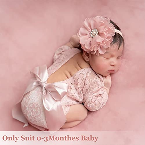 ForBaysy Newborn Photography Props Outfit Lace Romper with Cute Flower Headband Newborn Dress Posing Props - Image 2