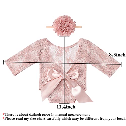 ForBaysy Newborn Photography Props Outfit Lace Romper with Cute Flower Headband Newborn Dress Posing Props - Image 5